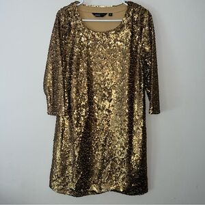 Edge by Jen Rade Women’s Size 8 Shiny Sequin A Line Dress Cooper Gold Pockets